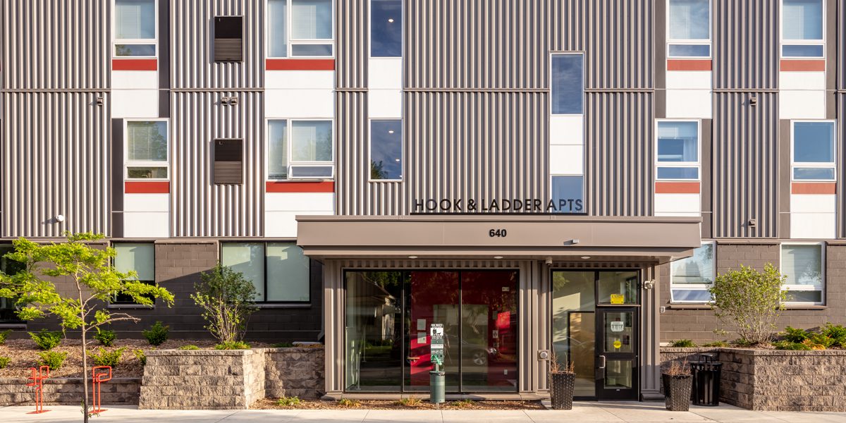Exterior view of main entrance of hook and ladder housing