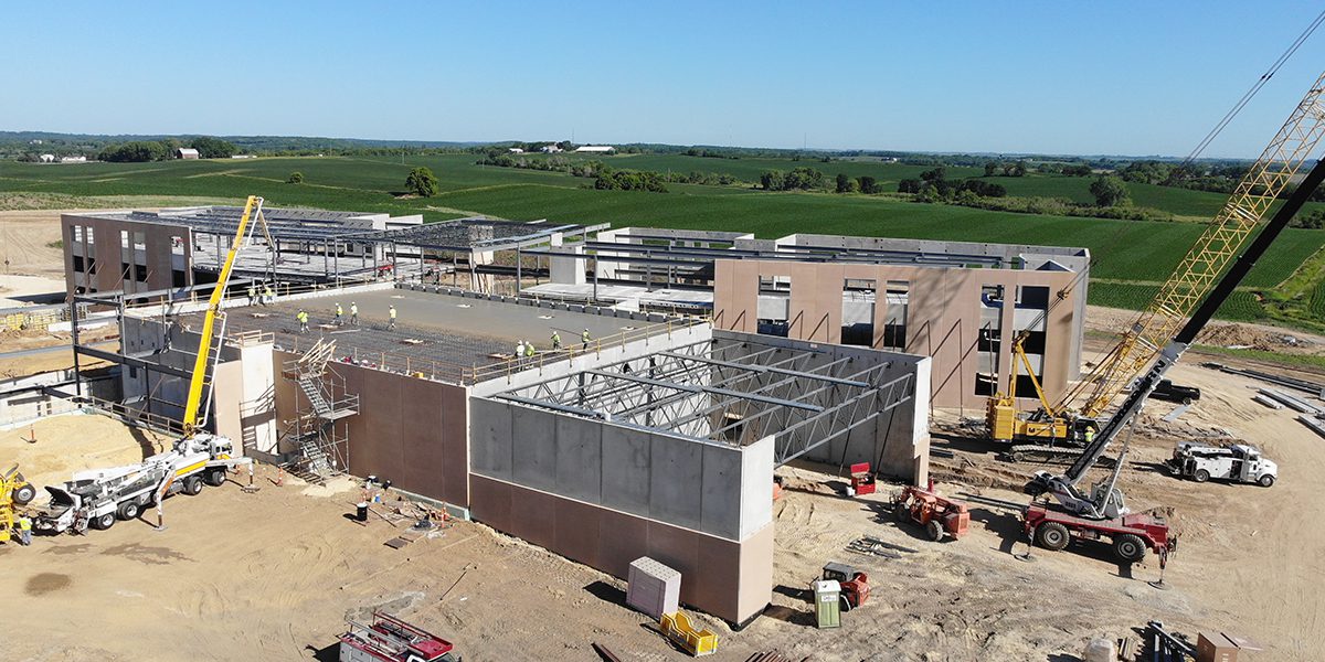 Concrete Topping over the gymnasium of Dakota Middle School under construction