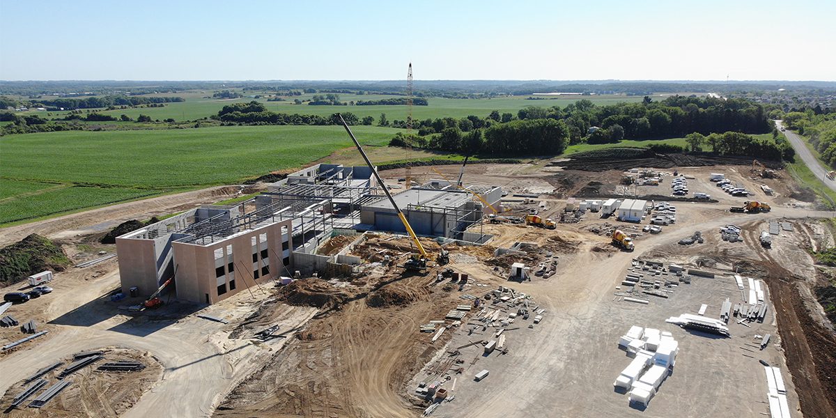 Aerial view of Dakota Middle School under construction