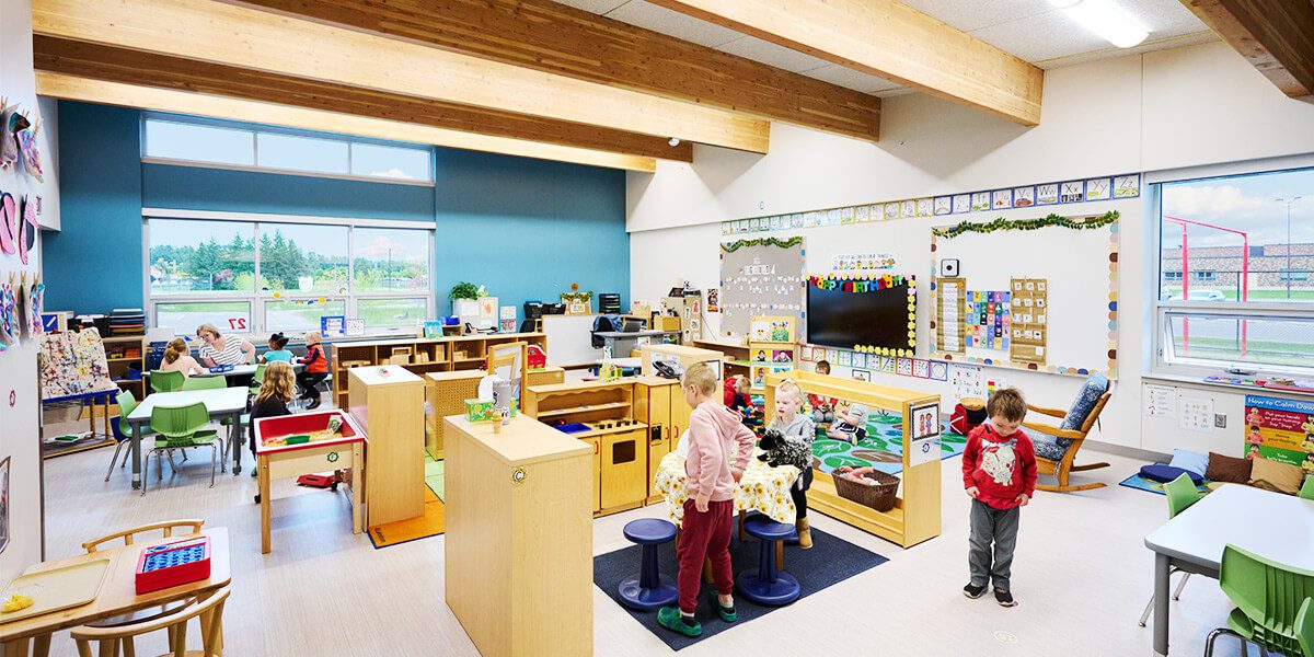 Children playing in a classroom