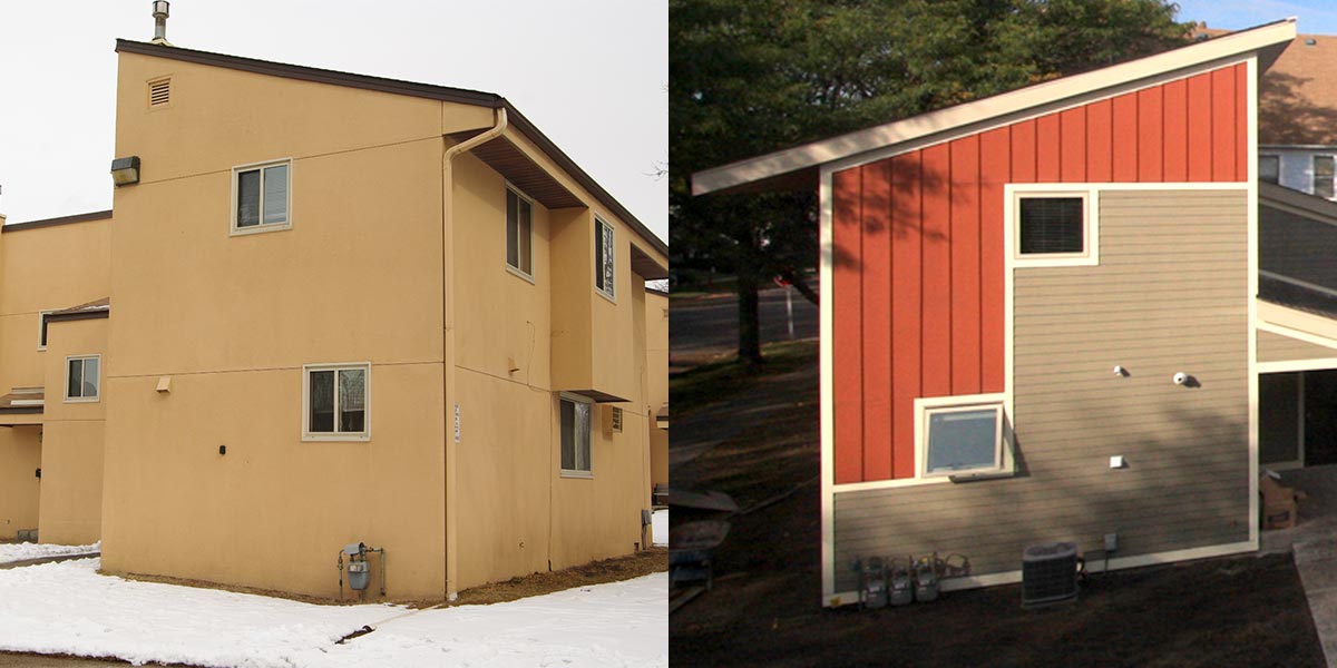Before and after of townhome exterior