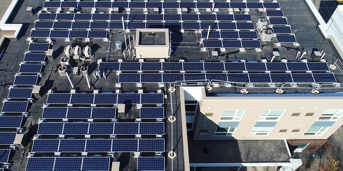 Solar panels of apartment building roof