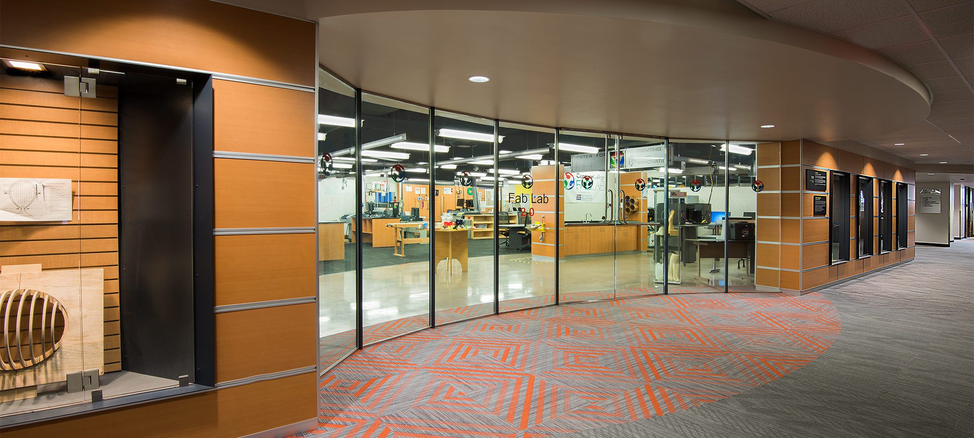 a workshop fab lab behind glass doors