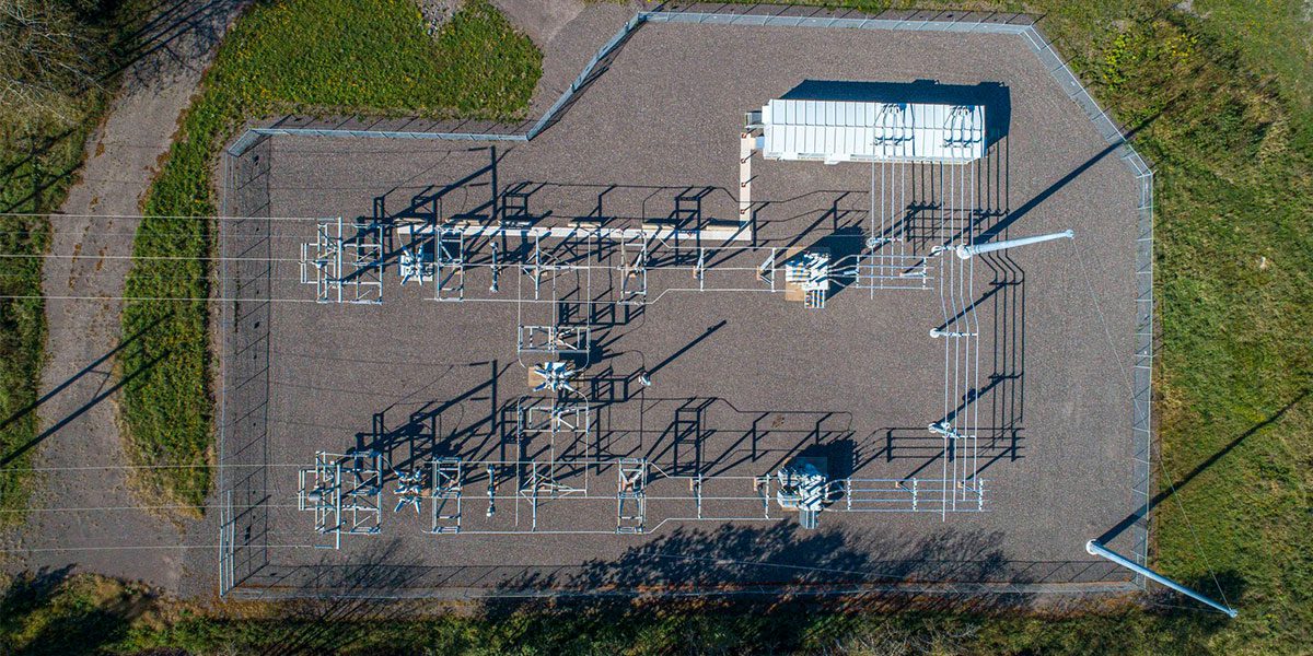 Power lines and electrical equipment from above