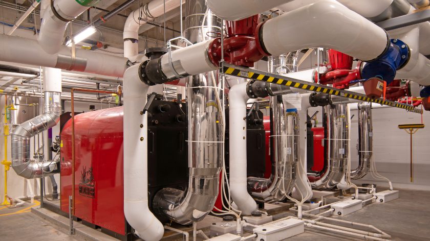 Boiler room in electric bus garage