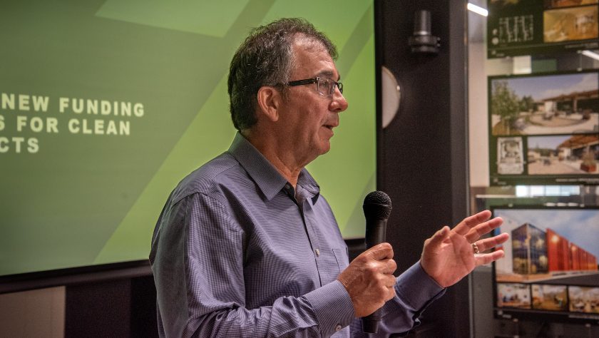 Man holding microphone at presentation