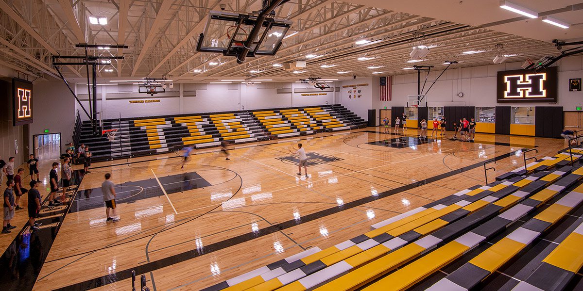 Students in school gymnasium