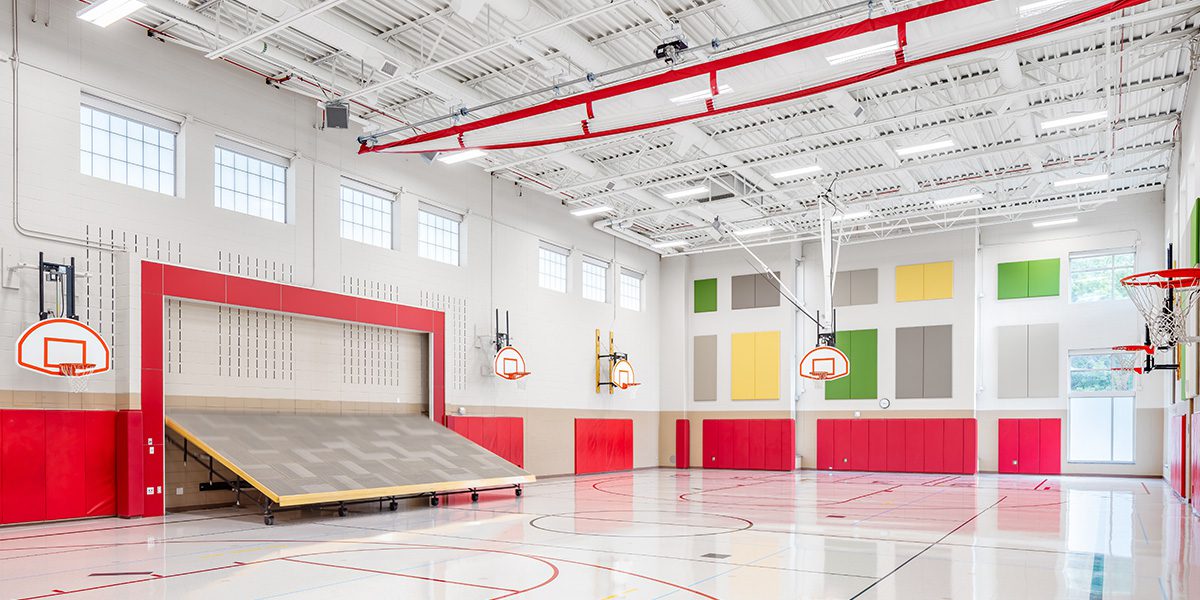 Elementary school gymnasium with stage