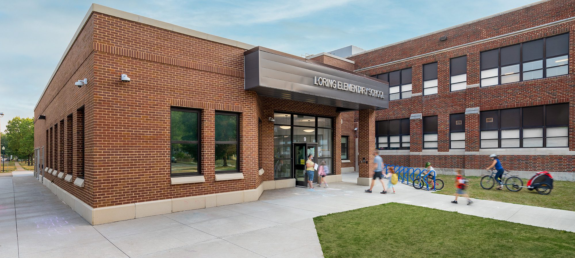 Outside school entrance