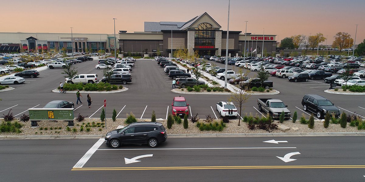 Cars in a store parking lot