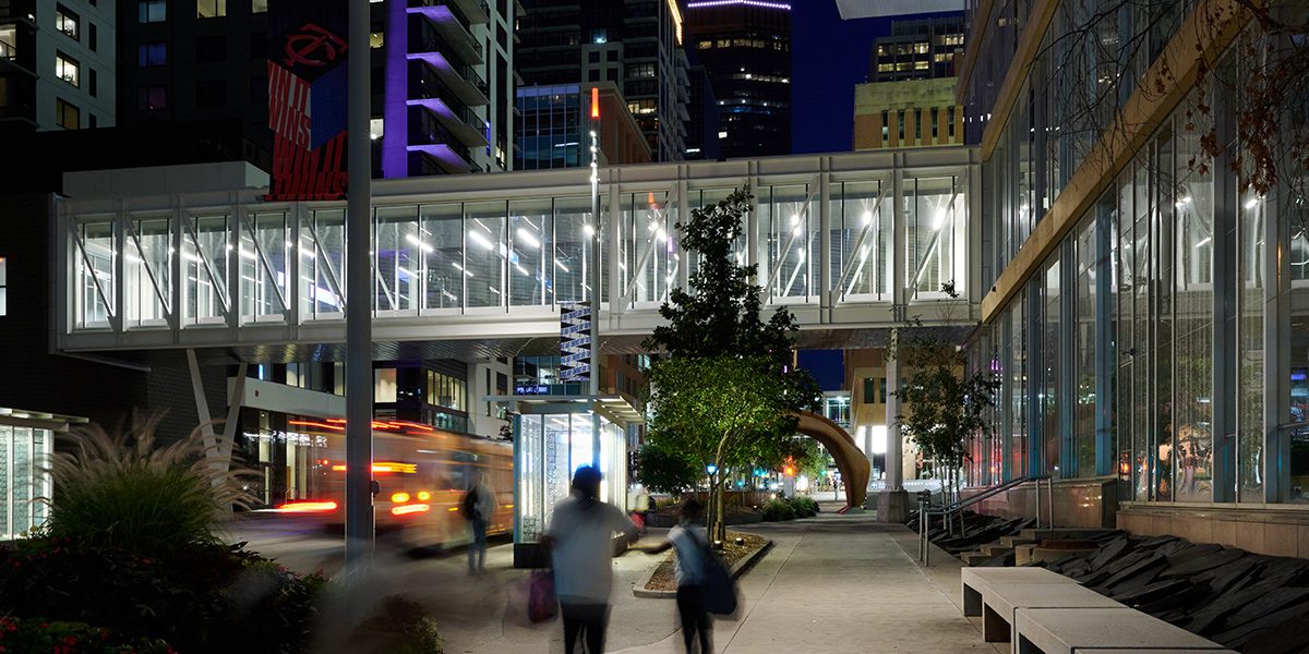 Nighttime view of skywalk