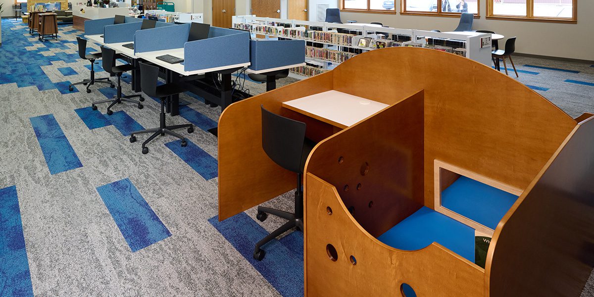 row of study desks