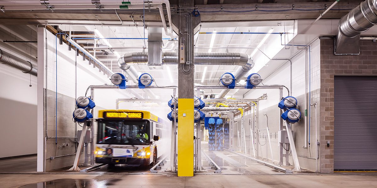 bus in a bus wash