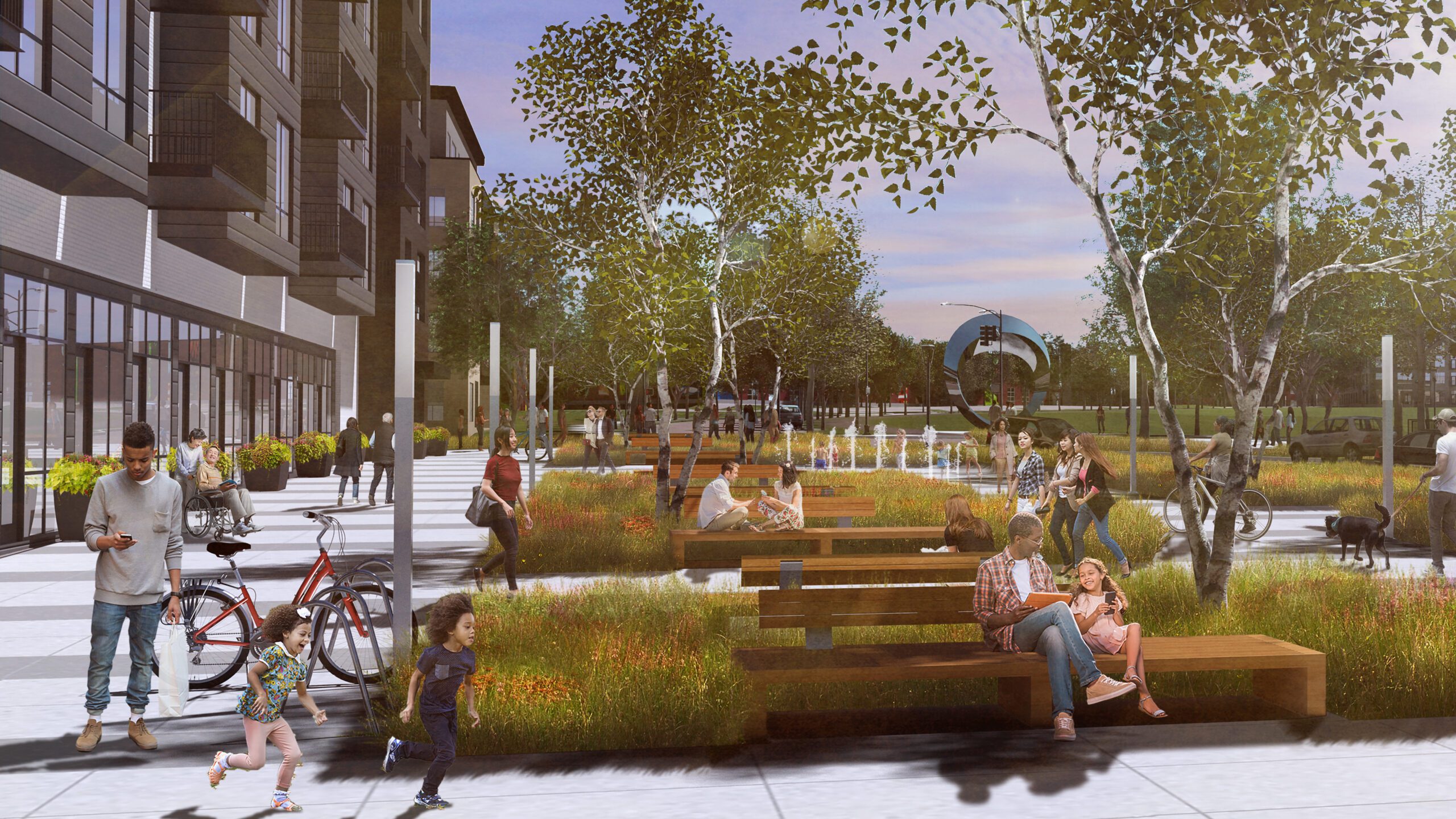 rendering of people in a park area