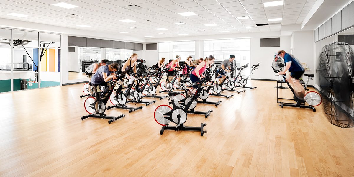 people at a spin class