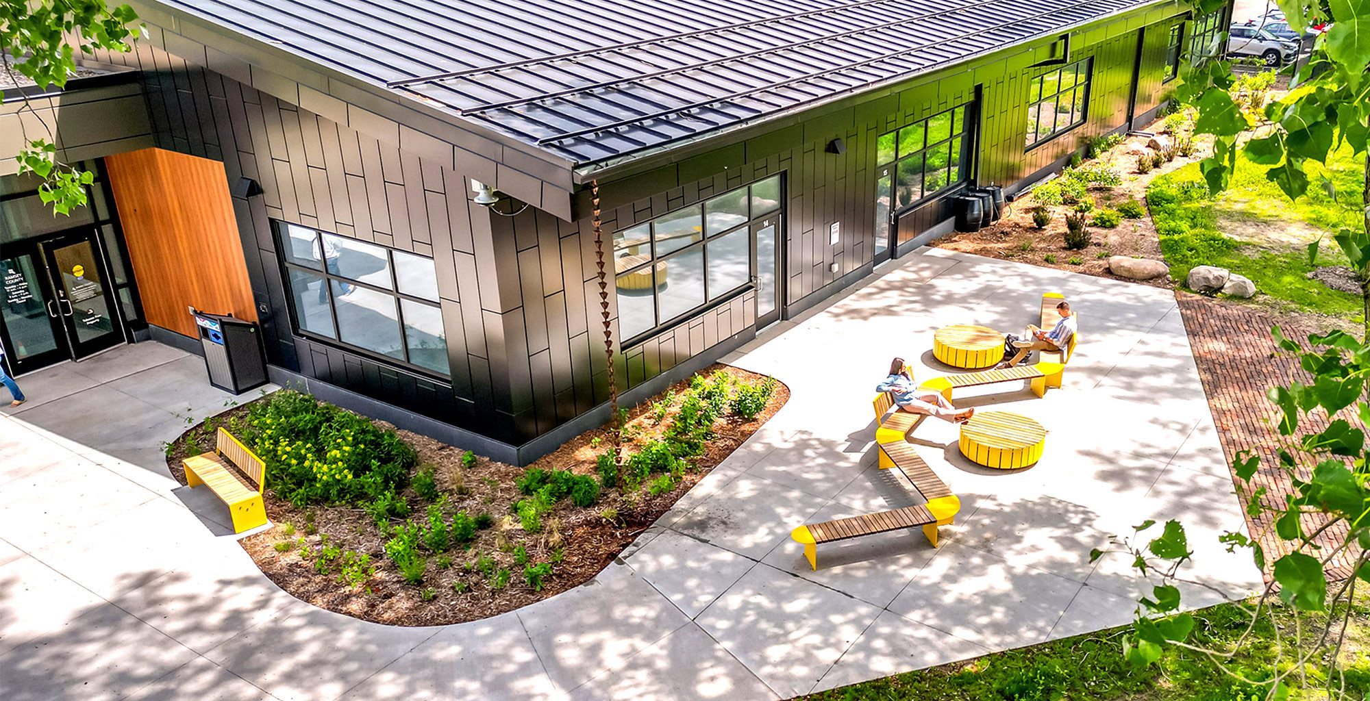 Building exterior with outdoor seating