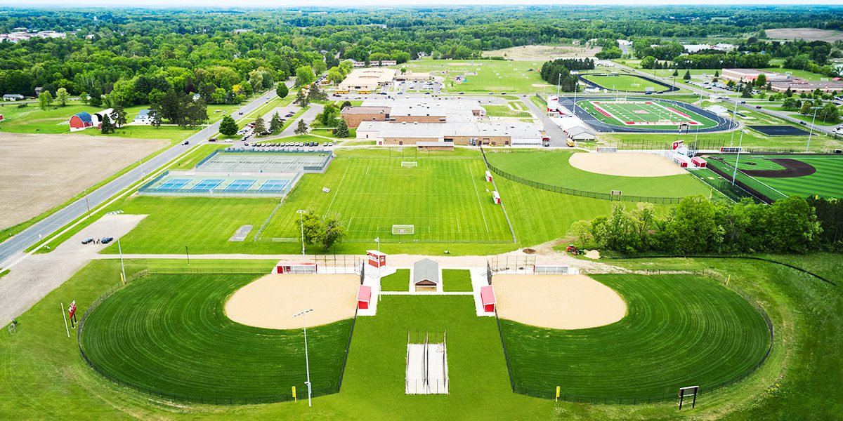 softball fields, viewed from above