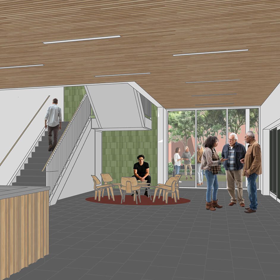 Rendering of people in lobby space