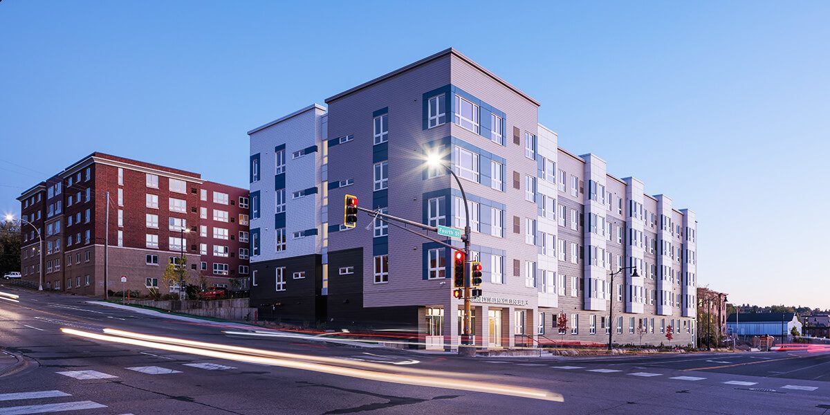 Corner view of building exterior