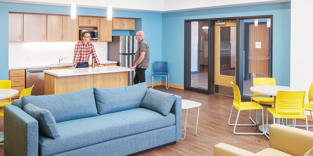 Two people in commons area