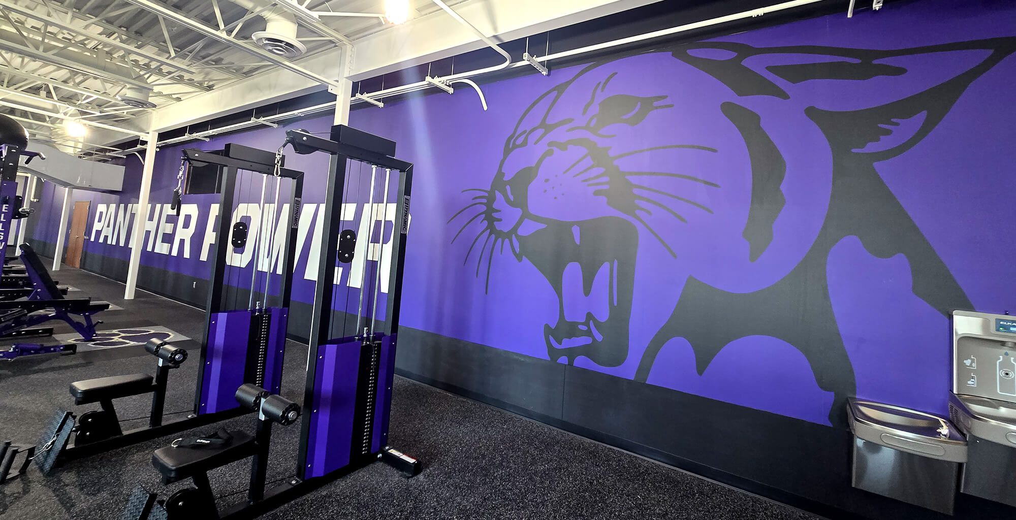 school mascot on gym wall